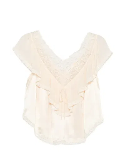 Doen Yadira Lace-trimmed Ruffled Blouse In 뉴트럴