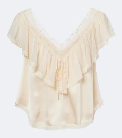 Doen Dôen Yadira Lace-trimmed Ruffled Silk Blouse In Pink
