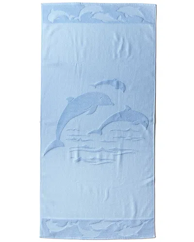 Dohler Sculpted Double Jacquard Dolphins Beach Towel In Turquoise