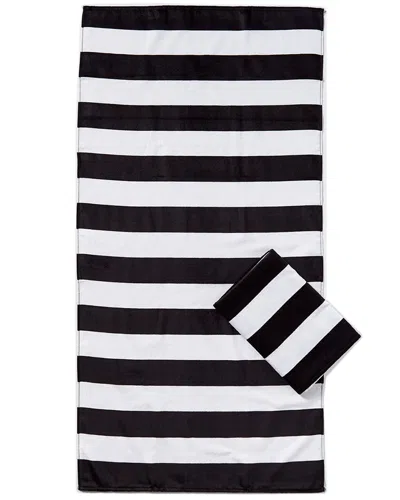 Dohler Set Of 2 Horizontal Cabana Stripes Beach Towels In Black