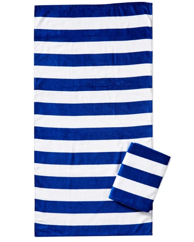 Dohler Set Of 2 Horizontal Cabana Stripes Beach Towels In Blue