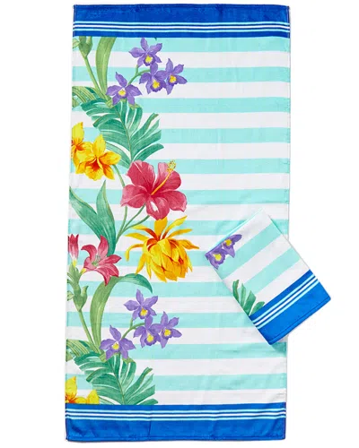 Dohler Set Of 2 Set Floral & Stripes Beach Towels In Green