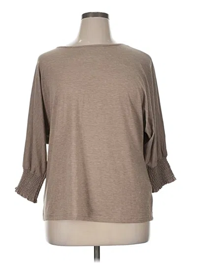 Pre-owned Dokotoo 3/4 Sleeve Top Tan Boatneck Tops In Brown