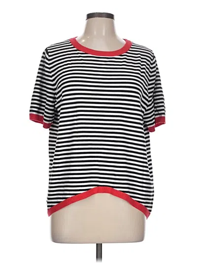 Pre-owned Dokotoo Short Sleeve Top Black Stripes Pattern Boatneck Tops