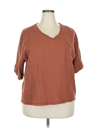 Pre-owned Dokotoo Short Sleeve Top Brown V Neck Tops