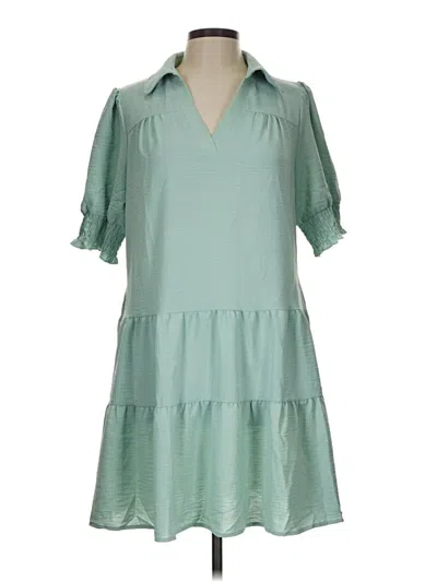 Pre-owned Dokotoo Short Sleeve Top Green Ruffles Neckline Tops