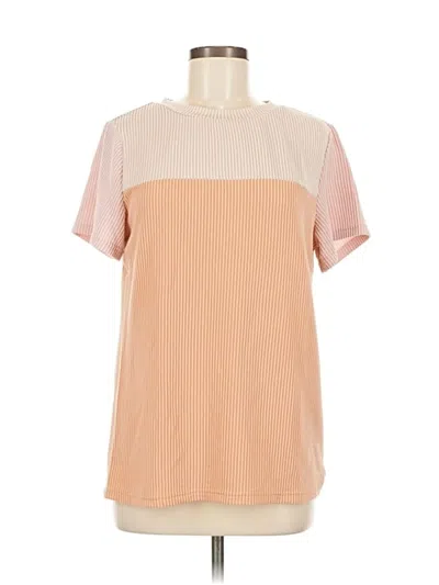 Pre-owned Dokotoo Short Sleeve Top Pink Color Block Pattern Mock Neckline Tops