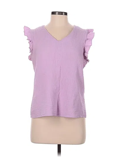 Pre-owned Dokotoo Short Sleeve Top Purple Ruffles Neckline Tops