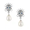 Dolà Women's Silver Ìdólá Pearl Drop Earrings – Platinum Plated With Sapphire Accents