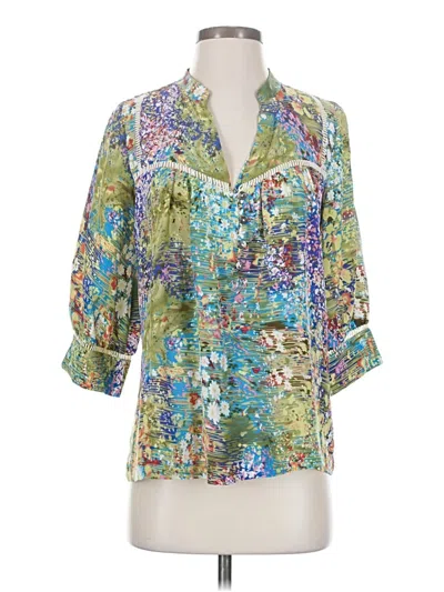 Pre-owned Dolan 3/4 Sleeve Silk Top Green Plunge Neckline Tops