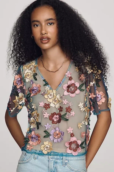 Dolan Left Coast 3d Floral Top In Brown