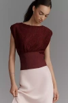 Dolan Left Coast Boat-neck Cinched Lace Top In Burgundy