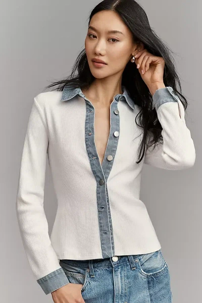 Dolan Left Coast Denim Mixed Cardigan Top In White