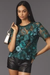 Dolan Left Coast Flower Appliqué Sheer Tee In Blue