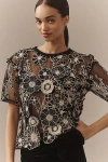 Dolan Left Coast Flower Appliqué Sheer Tee In Gold