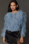Dolan Left Coast Dolan Mesh Ruffle Blouse In Blue
