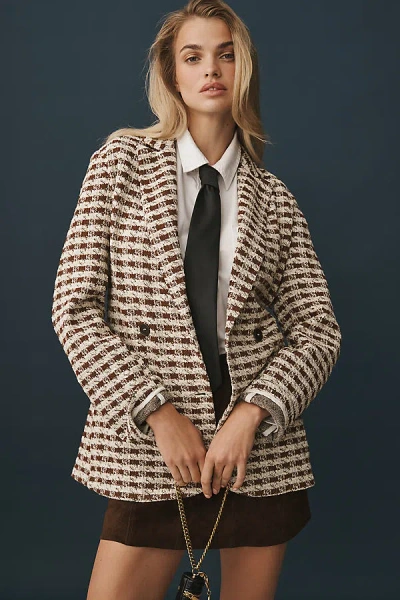 Dolan Left Coast Knit Houndstooth Blazer Jacket In Brown