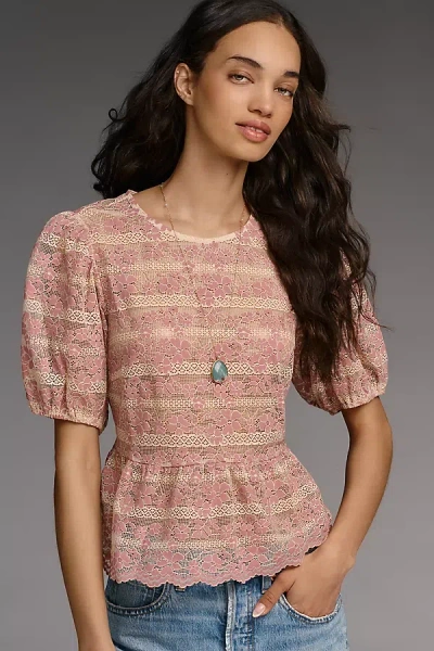 Dolan Left Coast Lace Stripe Peplum Top In Multi