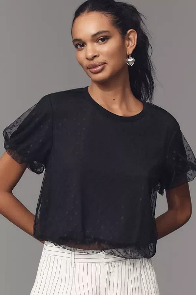 Dolan Left Coast Mesh Dot Short Sleeve Bubble Top In Black
