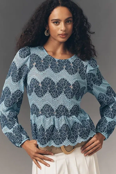 Dolan Left Coast Peplum Lace Blouse In Blue