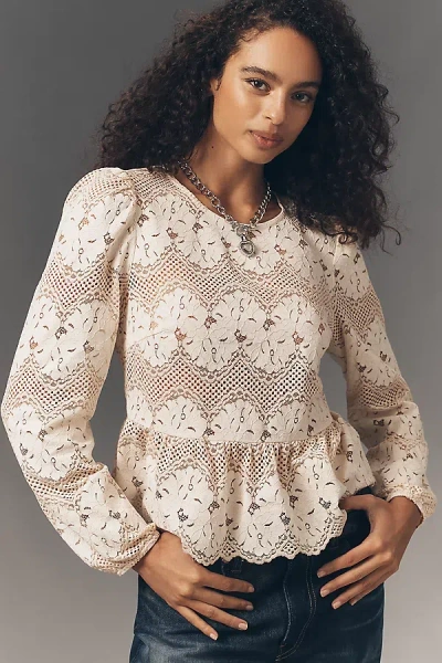 Dolan Left Coast Peplum Lace Blouse In Neutral