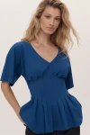 Dolan Left Coast Pleated Peplum Top In Blue