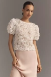 Dolan Left Coast Puff-sleeve 3d Floral Top In White