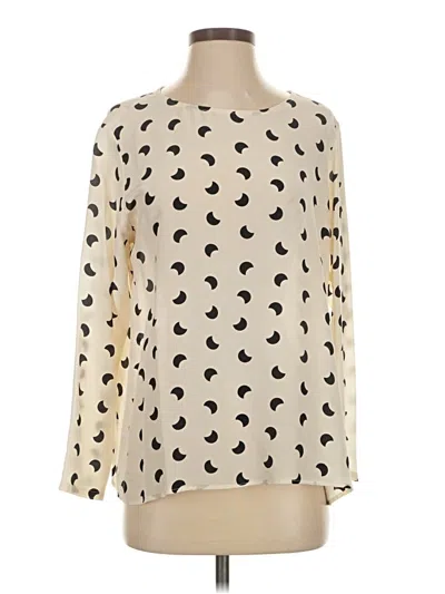 Pre-owned Dolan Long Sleeve Silk Top Ivory Hearts Pattern Keyhole Neckline Tops In White