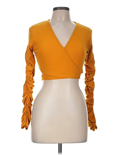 Pre-owned Dolan Long Sleeve Top Yellow Plunge Neckline Tops