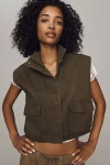Dolan Washed Twill High Neck Vest Jacket In Green