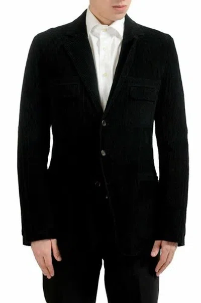 Pre-owned Dolce & Gabban A Men's Black Corduroy Three Button Blazer Sport Coat Us 34 It 44