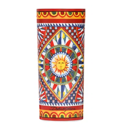 Dolce&gabbana Casa Porcelain Cylindrical Vase In Multi