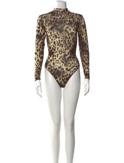 Pre-owned Dolce&gabbana X Skims Animal Print Mock Neck Bodysuit In Neutral