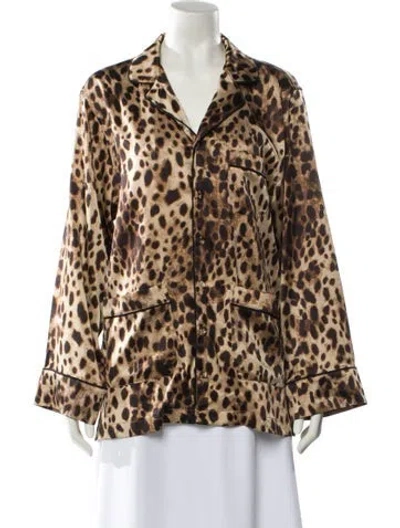 Pre-owned Dolce&gabbana X Skims Silk Animal Print Pajamas In Brown