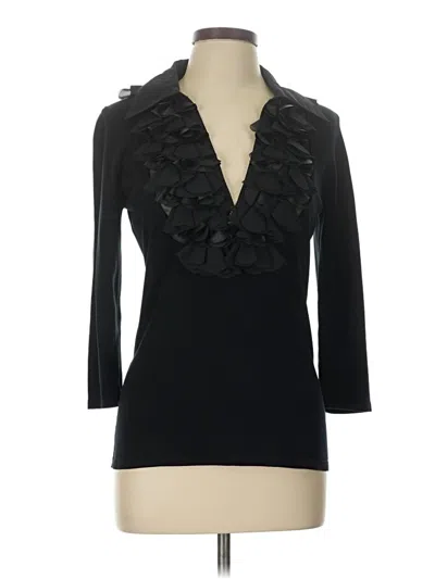Pre-owned Dolce Cabo 3/4 Sleeve Top Black Ruffles Neckline Tops