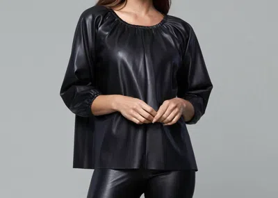 Dolce Cabo Blakely Faux Leather Puff Sleeve Top In Black