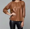 DOLCE CABO BLAKELY FAUX LEATHER PUFF SLEEVE TOP IN CAMEL