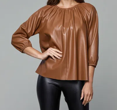 Dolce Cabo Blakely Faux Leather Puff Sleeve Top In Camel In Brown