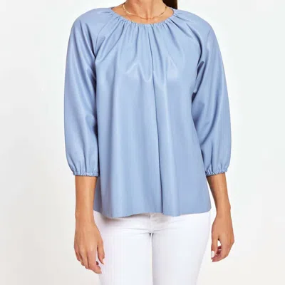 Dolce Cabo Blakely Faux Leather Puff Sleeve Top In French Blue