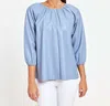 Dolce Cabo Blakely Faux Leather Puff Sleeve Top In French Blue In Multi