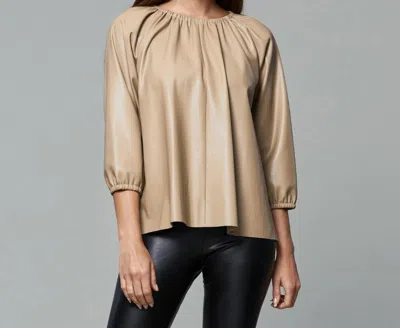 Dolce Cabo Blakely Faux Leather Puff Sleeve Top In Taupe In Grey
