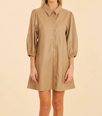 Dolce Cabo Classic Faux Leather Dress With Puff Sleeves In Taupe In Grey