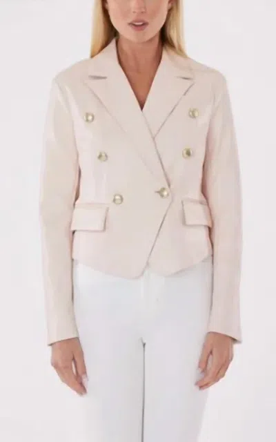 Dolce Cabo Cropped Faux Leather Double Breasted Blazer In Beige In Neutral