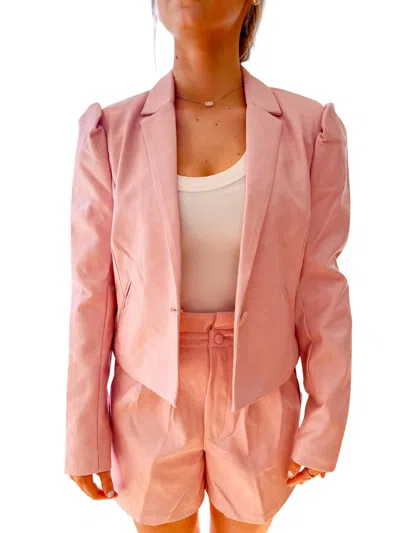 Dolce Cabo Cropped Vegan Leather Blazer With Puff Shoulders In Soft Pink