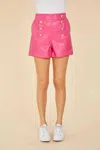 DOLCE CABO DOUBLE-BREASTED FAUX LEATHER SHORTS IN HOT PINK