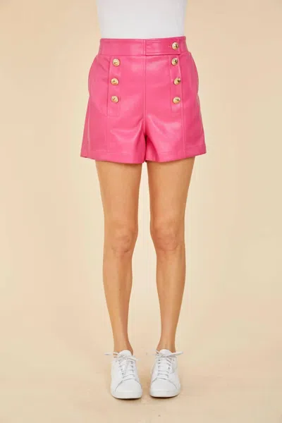 Dolce Cabo Double-breasted Faux Leather Shorts In Hot Pink