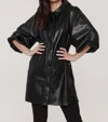 Dolce Cabo Everywhere Leather Dress With Puff Sleeves In Black In Black