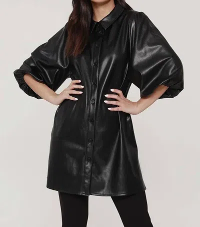 Dolce Cabo Everywhere Leather Dress With Puff Sleeves In Black