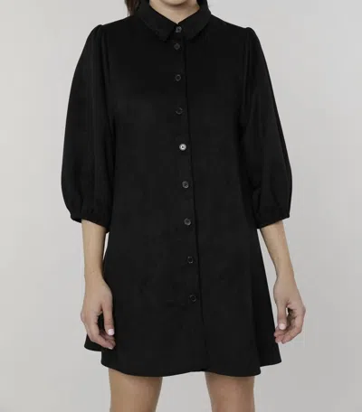 Dolce Cabo Everywhere Leather Dress With Puff Sleeves In Black Suede