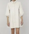 Dolce Cabo Everywhere Leather Dress With Puff Sleeves In Cream Suede In Multi